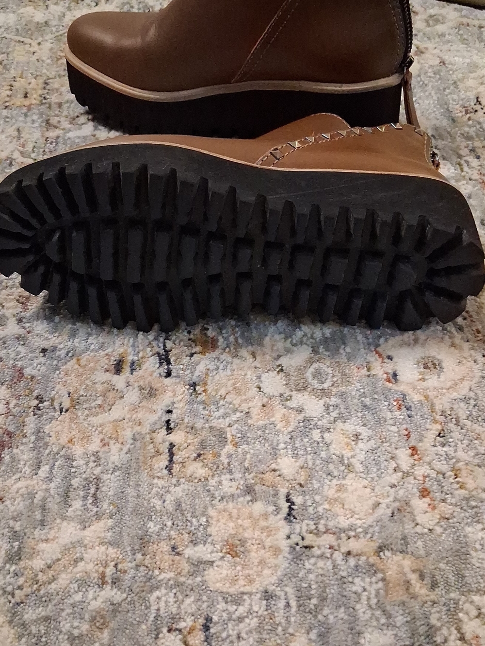 *All Black* Brown Leather Platform Ankle Boots with Stud Trim - Picture 5 of 6